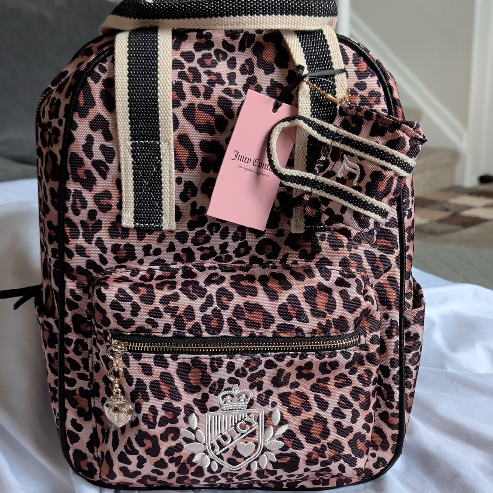 Juicy Couture Pink Leopard Print Backpack with Gold Charm